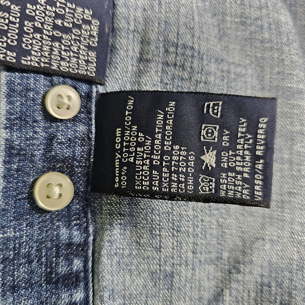 Tommy Hilfiger Denim Button Down Shirt Mens XL Blue Chambray Long Sleeve Classic - Picture 9 of 14
